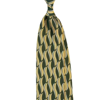 Custom made printed silk tie in olive and grey colour. Handmade in Italy by Stefano Cau.