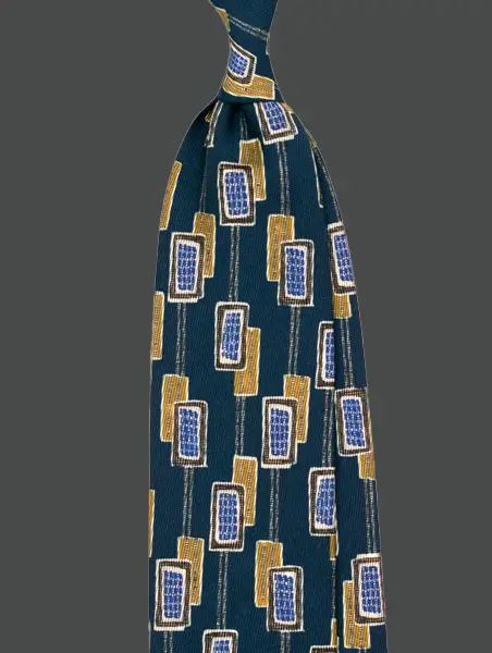 Printed silk tie from Stefano Cau with vintage motif in navy color.