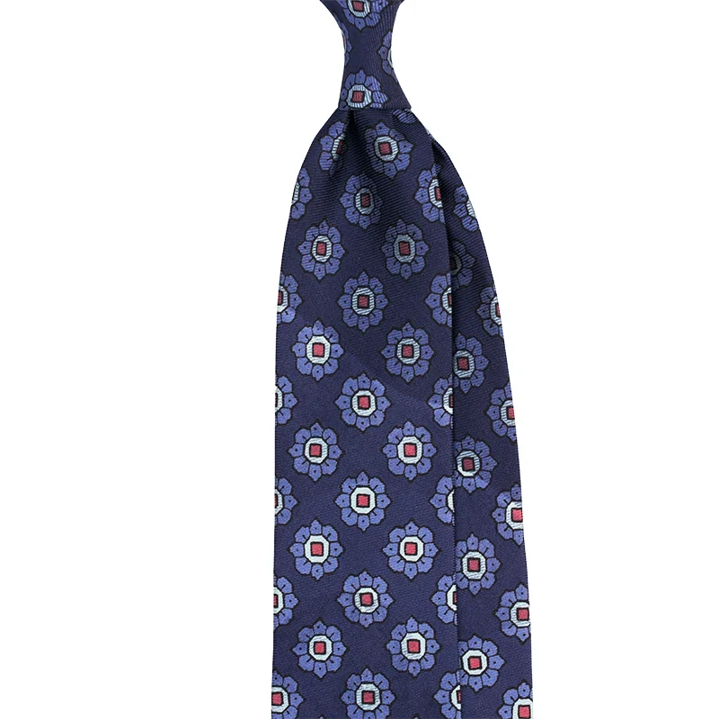 Custom made printed medallion silk tie in blue color