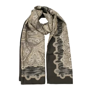 Majolic mosaic motif printed silk scarf in black and grey color. Made in Italy by Stefano Cau.
