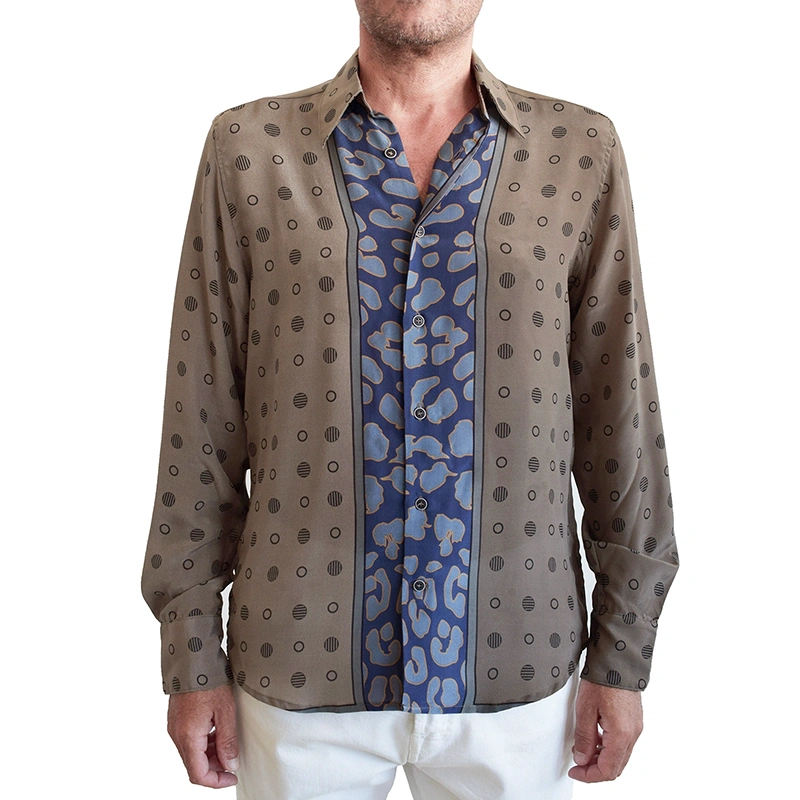 Luxury Mens Printed Silk Shirt Made in Italy by Stefano Cau