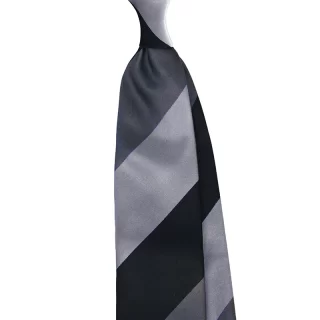 Block Stripe Silk Satin Tie – Black/Dark Grey