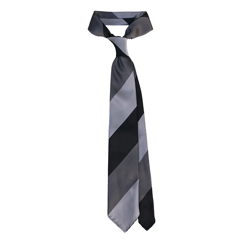 Block Stripe Silk Satin 7 Fold Tie Black Grey | STEFANO CAU | Kinderlerntürme