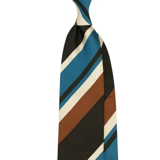 Panel Block Stripe Silk Satin Tie – Chocolate/Blue