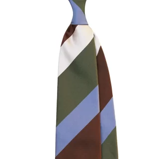 Block Stripes Satin Silk Tie -Olive/Blue/Brown