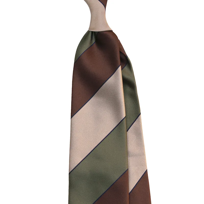 Block Stripe Silk Satin Tie – Brown/Olive/Sand