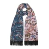 Paisley Motif Doubleface Printed Silk Scarf with Fringe