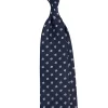 Cassic geometric motif woven silk tie in navy color, made in Italy by Stefano Cau.