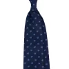 Floral Motif Jacquard Woven Silk Tie in navy color. Made in Italy by Stefano Cau