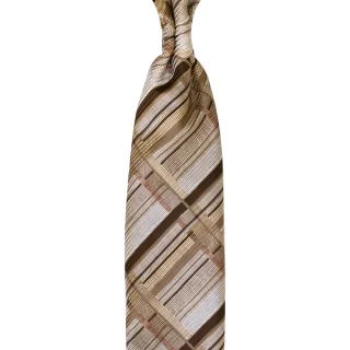 Vintage Check Printed Silk Tie in brown color, custom made in Italy by Stefano Cau.