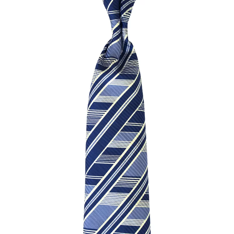 Geometric and Striped pattern printed silk tie, custom made in Italy from Stefano Cau.