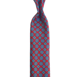 Floral Medallion Motif Printed Italian Silk Tie in Red Color. Custom made in Como, Italy by Stefano Cau.