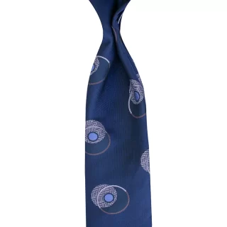 Vintage Motif Jacquard Woven Silk Tie Navy Blue color. Custom Handmade in Como, Italy By Stefano Cau.